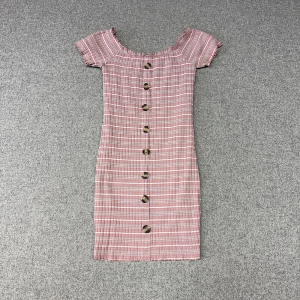 J for Justice | Ribbed Bodycon Dress | S | Pink White | Striped Off Shoulder